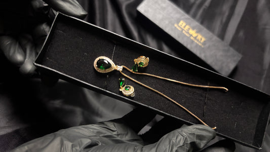 Elegant Emerald Teardrop Necklace Set – Gold Plated Jewelry