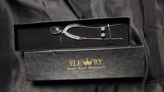 Elewry White Teardrop Crystal Pendant & Classic Studs Set