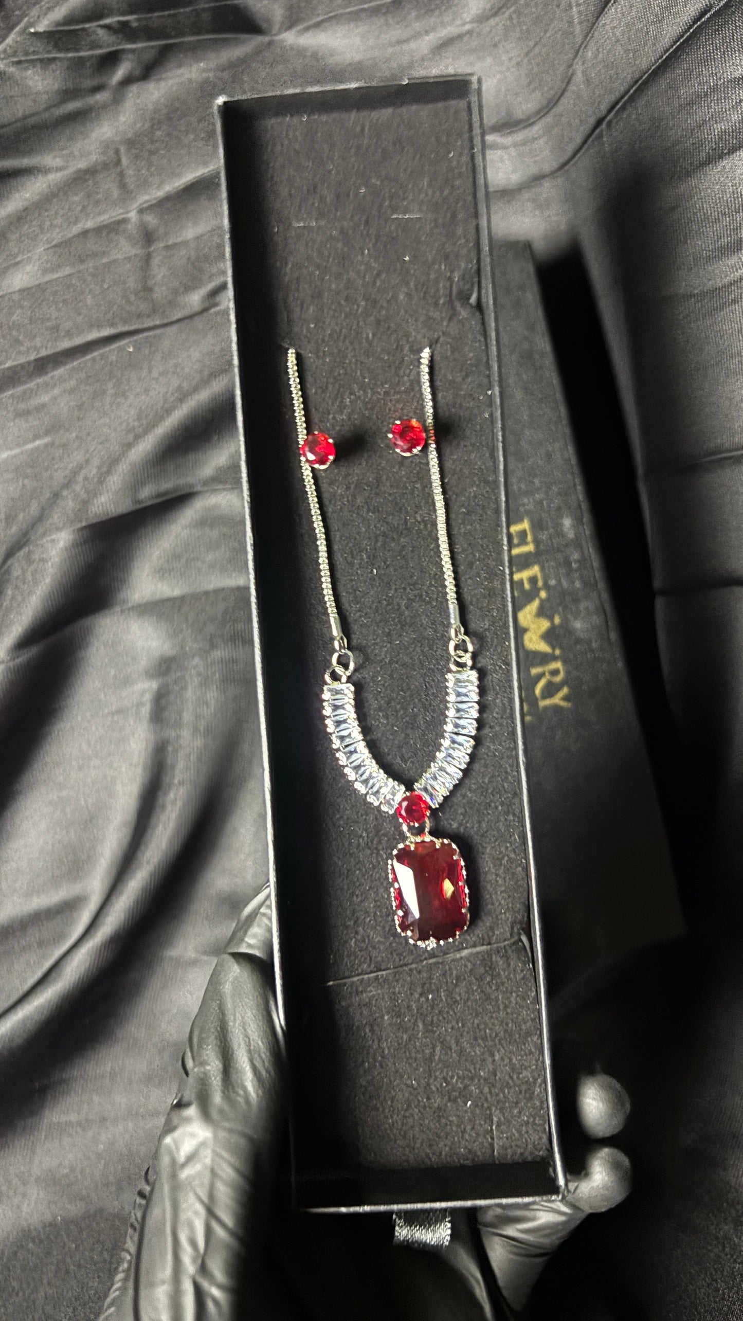 Elewry Square-Cut Crystal Pendant & Classic Studs Set