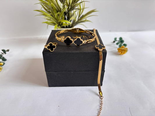 Elegant Lucky Clover flower Bracelet & Bangle Set + Free Matching Ring - Elewry