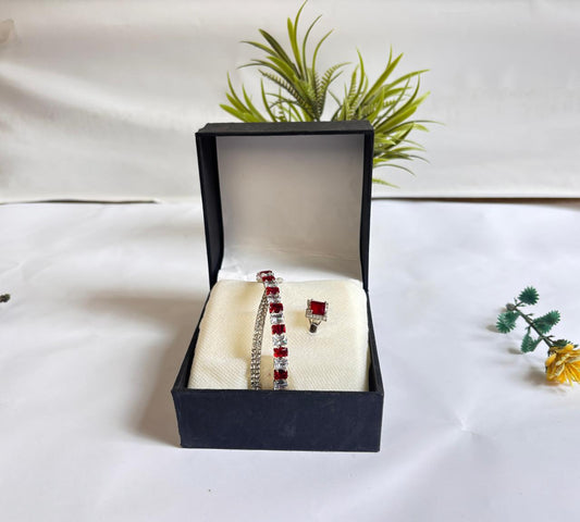 Elegant 2-in-1 stones Bracelet & Ring Set – Silver Plated Jewelry Gift for Women