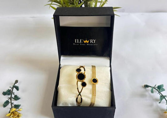 Elegant black Romania bracelet and bangle set | Stainless steel | anti tarnished