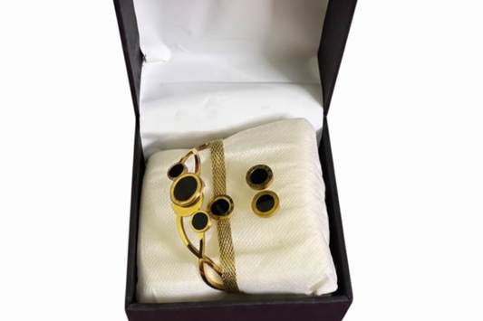 Elegant black Romania bracelet and bangle set | Stainless steel | anti tarnished