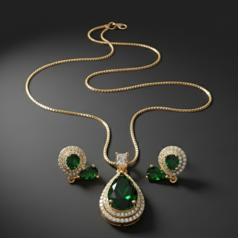 Elegant Emerald Teardrop Necklace Set