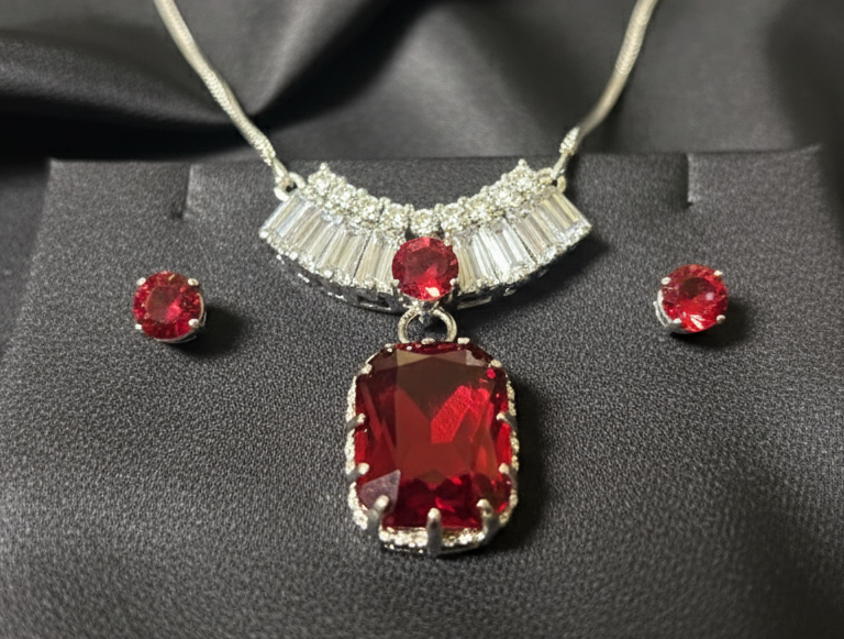 Elewry Square-Cut Crystal Pendant & Classic Studs Set