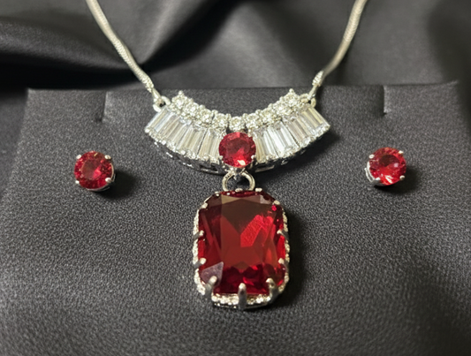 Elewry Square-Cut Crystal Pendant & Classic Studs Set