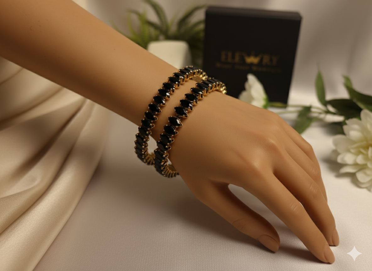 legant Marquis Black Crystal Wrap Bracelet – Gold Rhinestone Bangle Set