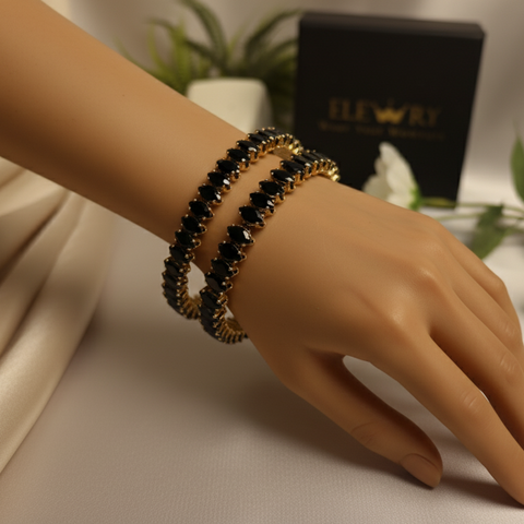 legant Marquis Black Crystal Wrap Bracelet – Gold Rhinestone Bangle Set