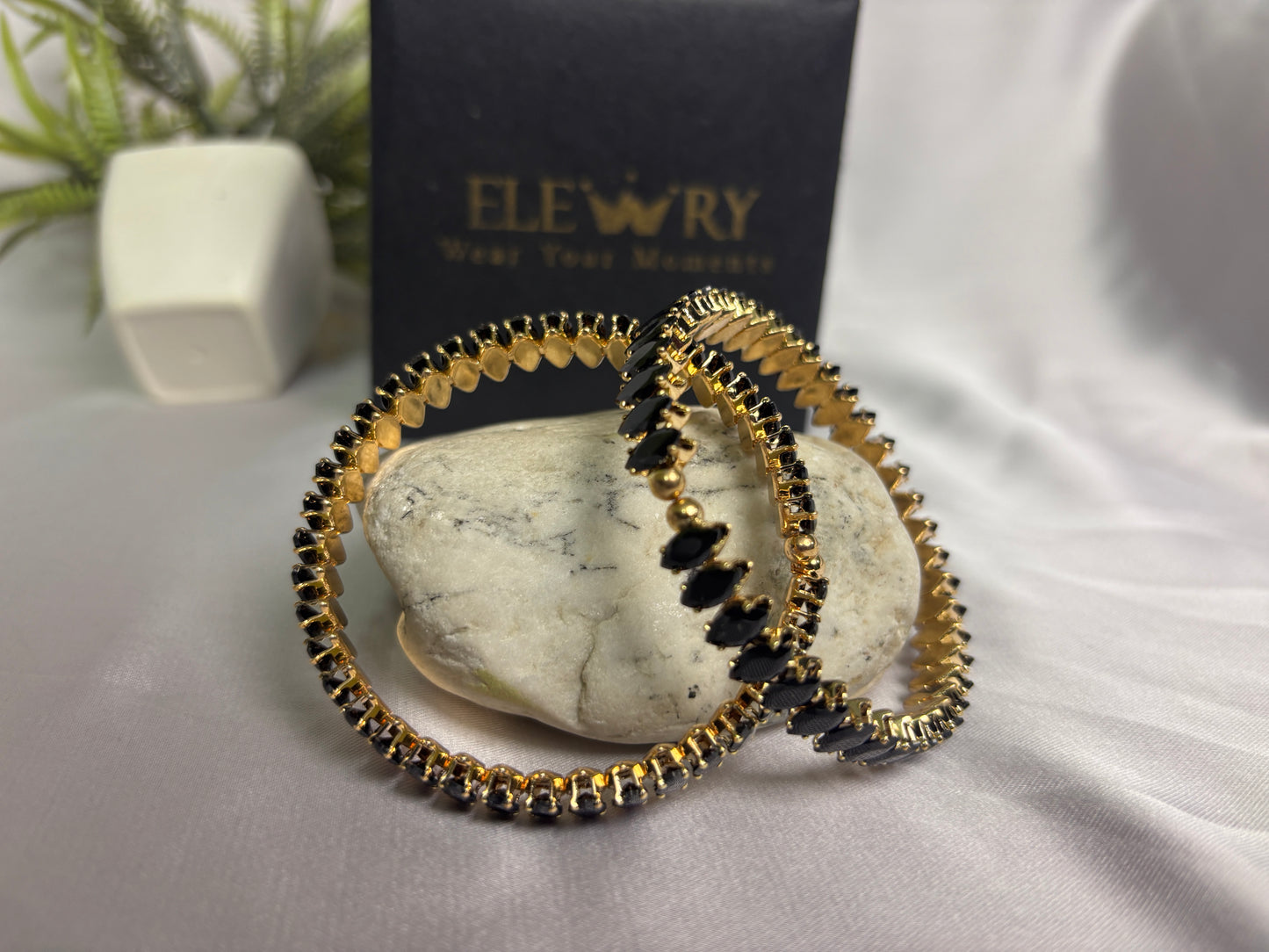 legant Marquis Black Crystal Wrap Bracelet – Gold Rhinestone Bangle Set