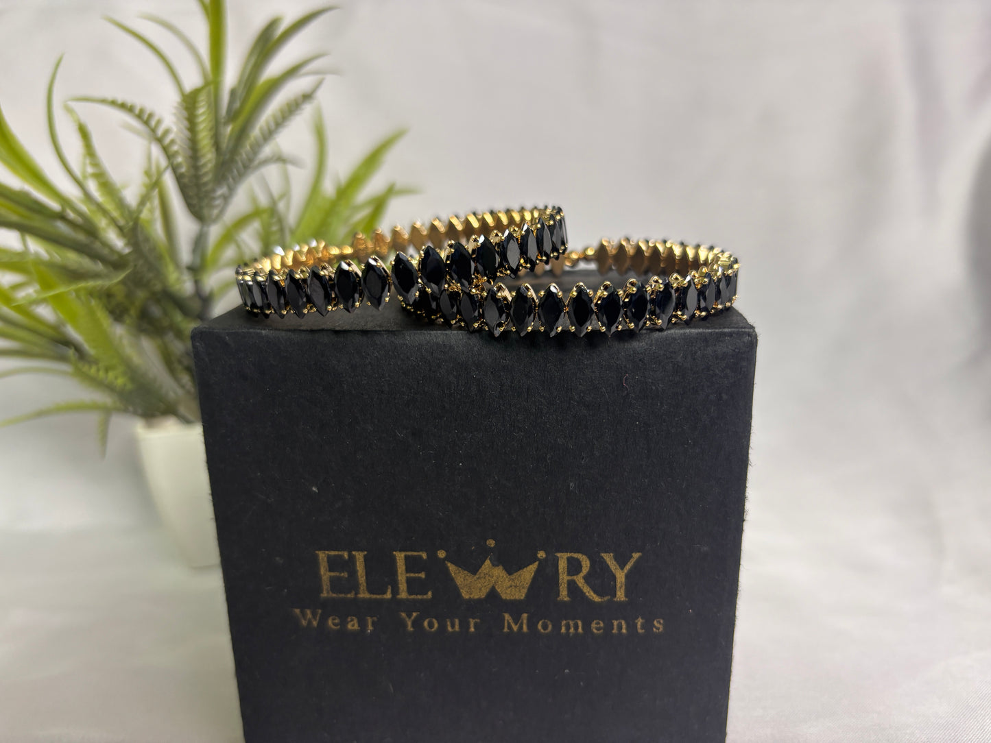 legant Marquis Black Crystal Wrap Bracelet – Gold Rhinestone Bangle Set