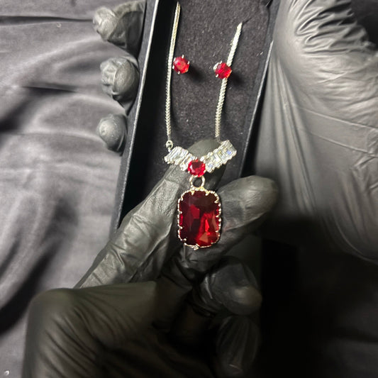 Elewry Square-Cut Crystal Pendant & Classic Studs Set