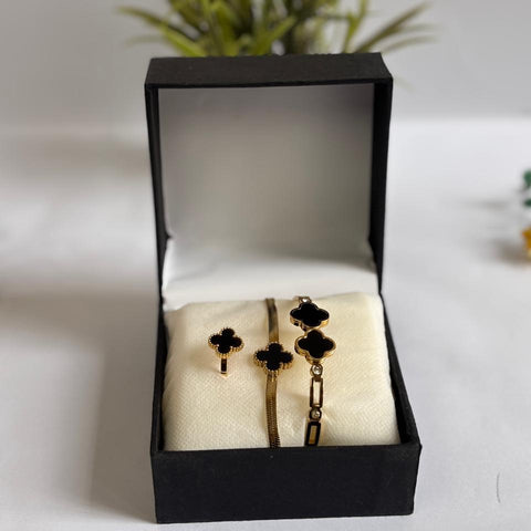 Elegant Lucky  Clover flower Bracelet & Bangle Set + Free Matching Ring - Elewry