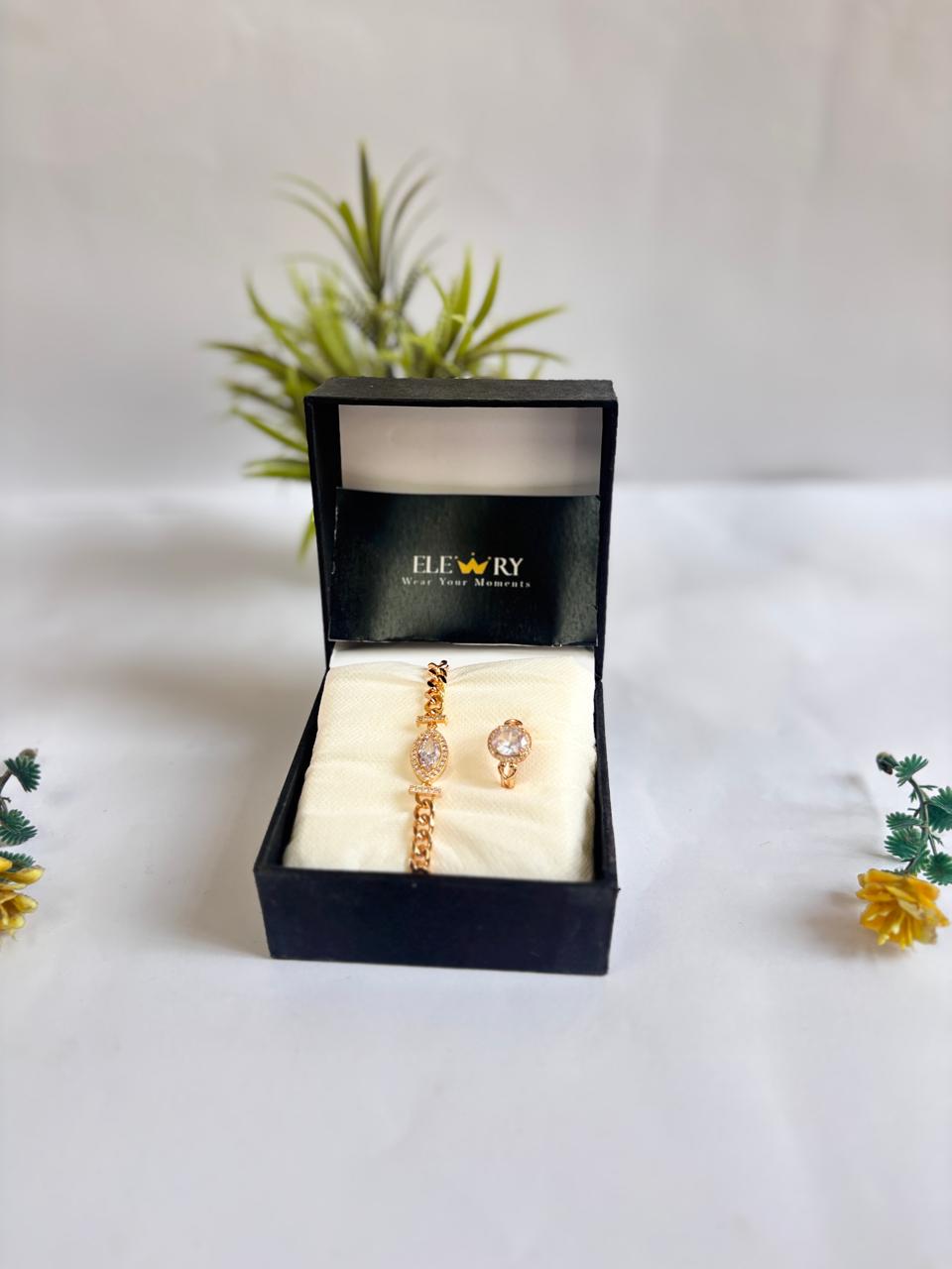 Anti tarnished Gold-Plated Red Stone Bracelet & Ring Set - Elewry