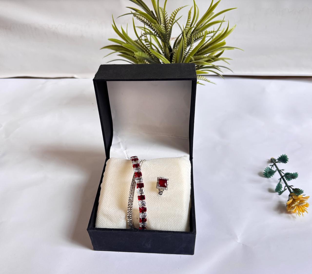 Elegant 2-in-1 stones Bracelet & Ring Set – Silver Plated Jewelry Gift for Women