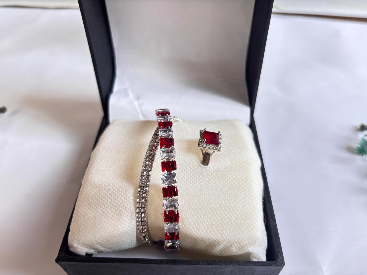 Elegant 2-in-1 stones Bracelet & Ring Set – Silver Plated Jewelry Gift for Women