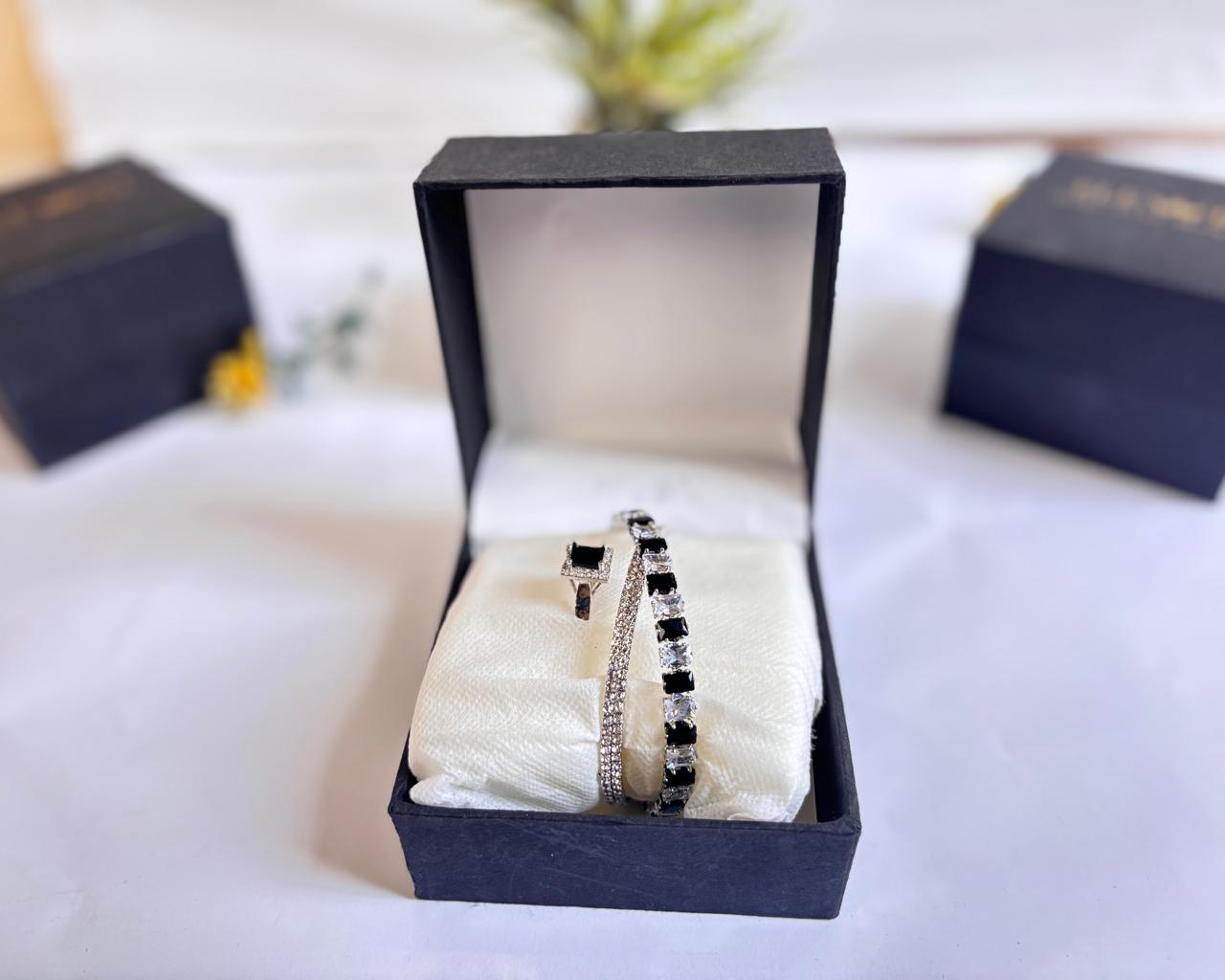 Elegant 2-in-1 stones Bracelet & Ring Set – Silver Plated Jewelry Gift for Women