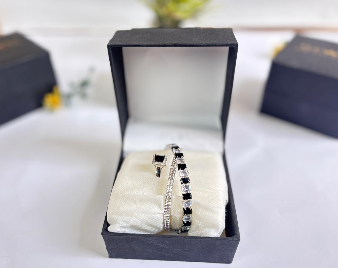 Elegant 2-in-1 stones Bracelet & Ring Set – Silver Plated Jewelry Gift for Women