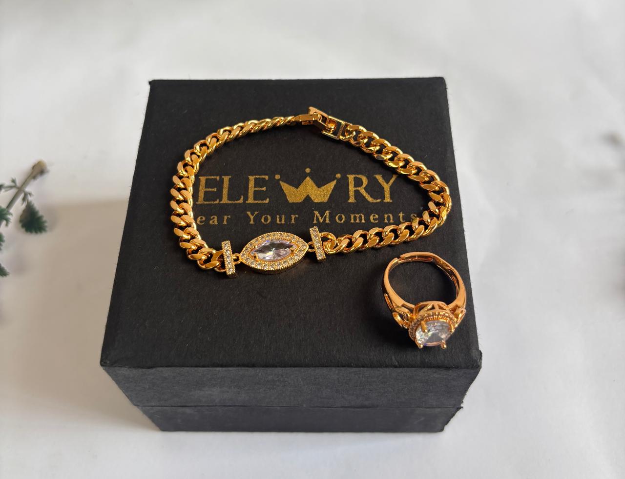 Anti tarnished Gold-Plated Red Stone Bracelet & Ring Set - Elewry