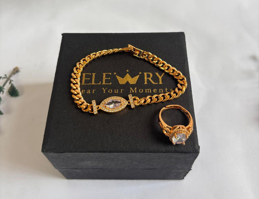 Anti tarnished Gold-Plated Red Stone Bracelet & Ring Set - Elewry