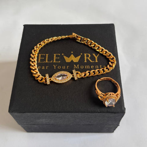 Anti tarnished Gold-Plated Red Stone Bracelet & Ring Set - Elewry